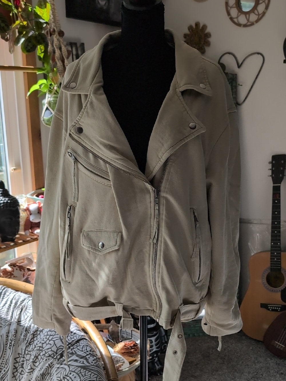 We The Free Olive Taupe Moto Jacket with Zip Details